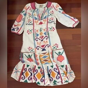 Farm Rio White lined dress with embroidery